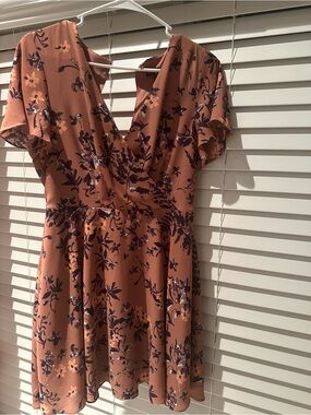 Express Rust Floral Midi Dress with Navy Floral Print